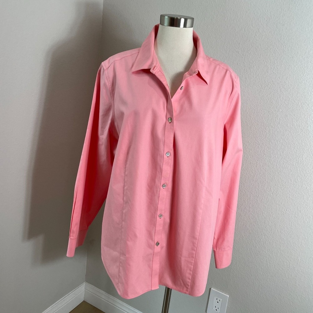 Foxcroft Womens Plus 20W Non Iron Pink Button Up Shirt Long Sleeve Blouse Top